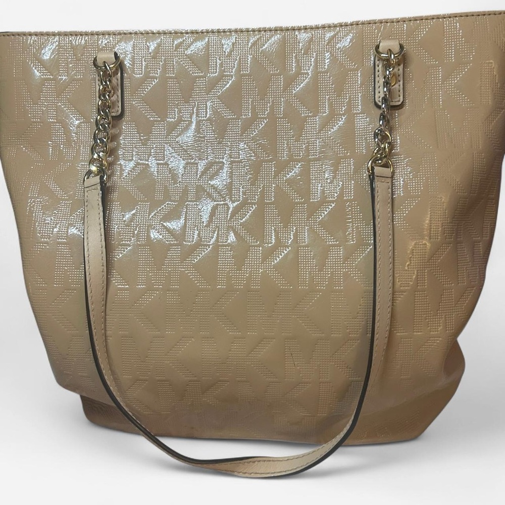 Michael Kors Beige Patent Leather-Signature Embossed-Jet Set - Picture 4 of 8